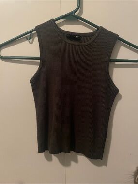 Sleeveless Ribbed Tank Top - Dark Olive Green